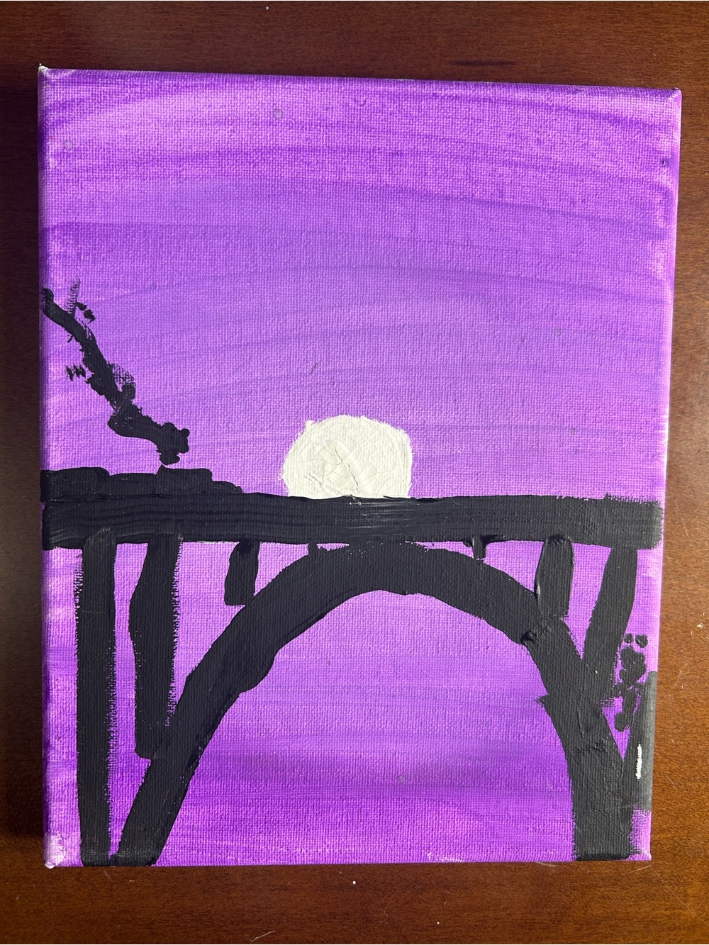 Purple Bridge Canvas Wall Art with White Moon